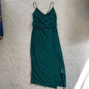 Sexy green ribbed midi dress with strappy back
